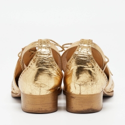 Pre Owned Chanel Gold/Black Leather and Suede CC Ankle Strap Oxford Sandals Size 42