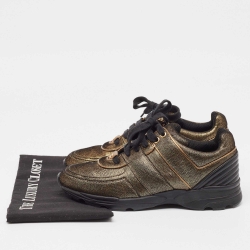 Pre Owned Chanel Gold Textured Leather CC Low Top Sneakers Size 39