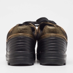 Pre Owned Chanel Gold Textured Leather CC Low Top Sneakers Size 39