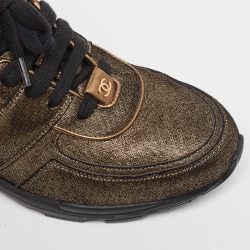 Pre Owned Chanel Gold Textured Leather CC Low Top Sneakers Size 39