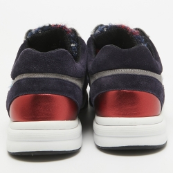 Pre Owned Chanel Tricolor Tweed and Suede CC Low Top Sneakers Size 39
