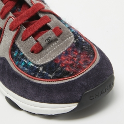 Pre Owned Chanel Tricolor Tweed and Suede CC Low Top Sneakers Size 39
