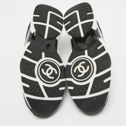 Pre Owned Chanel Tricolor Tweed and Suede CC Low Top Sneakers Size 39