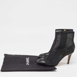 Chanel Black Mesh and Leather CC Cap Toe Ankle Boots Size 36