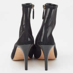 Chanel Black Mesh and Leather CC Cap Toe Ankle Boots Size 36