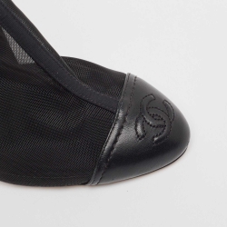 Chanel Black Mesh and Leather CC Cap Toe Ankle Boots Size 36