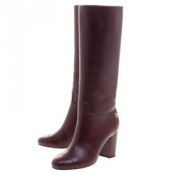 Chanel Burgundy Leather CC Block Heel Tall  Boots Size 36.5