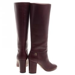Chanel Burgundy Leather CC Block Heel Tall  Boots Size 36.5