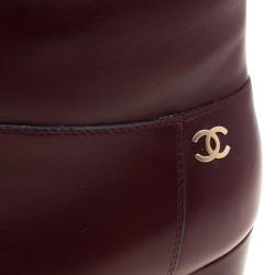 Chanel Burgundy Leather CC Block Heel Tall  Boots Size 36.5