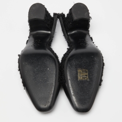 مملوكة مسبقًا Chanel Black Tweed and Leather Cap Toe CC Slingback Pumps Size 37