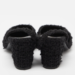 مملوكة مسبقًا Chanel Black Tweed and Leather Cap Toe CC Slingback Pumps Size 37