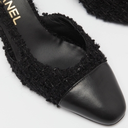 مملوكة مسبقًا Chanel Black Tweed and Leather Cap Toe CC Slingback Pumps Size 37