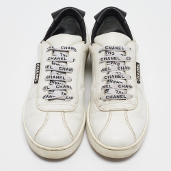 Pre Owned Chanel White Leather CC Low Top Sneakers Size 41