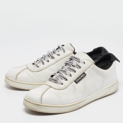 Pre Owned Chanel White Leather CC Low Top Sneakers Size 41