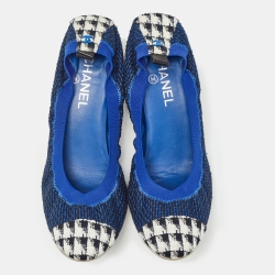 مملوكة مسبقًا Chanel Tricolor Knit Fabric and Tweed Cap Toe CC Scrunch Pumps Size 41.5