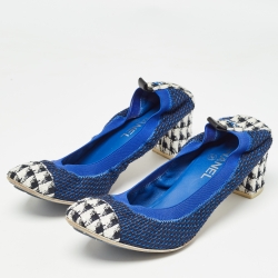 مملوكة مسبقًا Chanel Tricolor Knit Fabric and Tweed Cap Toe CC Scrunch Pumps Size 41.5