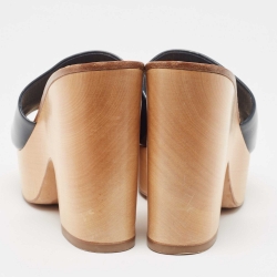 Pre Owned Chanel Two Tone Patent Leather Open Toe Platform Slide Sandals Size 38