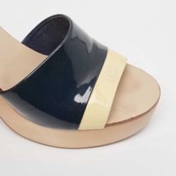 Pre Owned Chanel Two Tone Patent Leather Open Toe Platform Slide Sandals Size 38