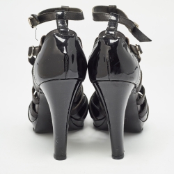 Chanel Black Patent and Leather Strappy Pumps Size 38.5 