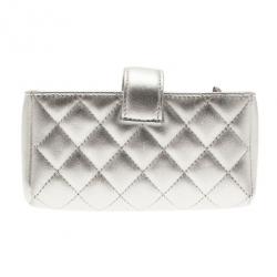 Pre Owned Chanel Silver Leather Quilted Smart Clutch