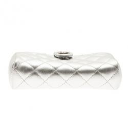 Pre Owned Chanel Silver Leather Quilted Smart Clutch