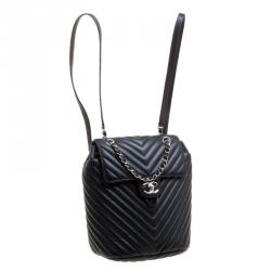 Pre Owned Chanel Black Chevron Quilted Leather Small Urban Spirit Backpack
