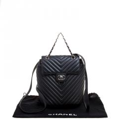 Pre Owned Chanel Black Chevron Quilted Leather Small Urban Spirit Backpack