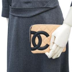 Pre Owned Chanel Beige Lambskin Cambon Pouch