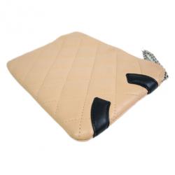 Pre Owned Chanel Beige Lambskin Cambon Pouch
