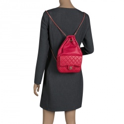 Pre Owned Chanel Red Quilted Leather Small Seoul Backpack