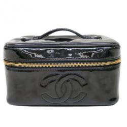 Pre Owned Chanel Black Patent East West Vanity Bag