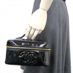 Pre Owned Chanel Black Patent East West Vanity Bag