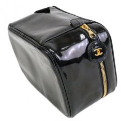 Pre Owned Chanel Black Patent East West Vanity Bag