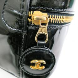 Pre Owned Chanel Black Patent East West Vanity Bag