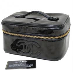 Pre Owned Chanel Black Patent East West Vanity Bag