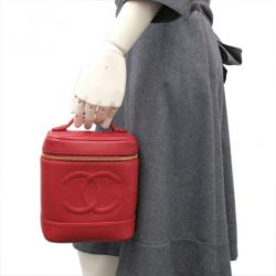 Pre Owned Chanel Red Caviar Vanity Bag