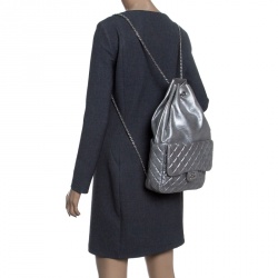 Pre Owned Chanel Silver Quilted Leather Large Seoul Backpack