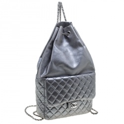 Pre Owned Chanel Silver Quilted Leather Large Seoul Backpack
