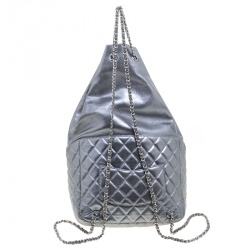 Pre Owned Chanel Silver Quilted Leather Large Seoul Backpack