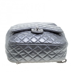 Pre Owned Chanel Silver Quilted Leather Large Seoul Backpack
