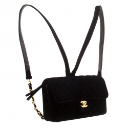 Pre Owned Chanel Black Velvet Vintage Backpack