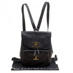 Pre Owned Chanel Black Caviar Leather Vintage CC Drawstring Backpack