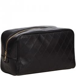 Chanel Black Quilted Leather Cosmetic Pouch