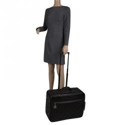 Chanel Black Quilted Glossy Coated Canvas Carry On Luggage