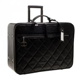 Chanel Black Quilted Glossy Coated Canvas Carry On Luggage
