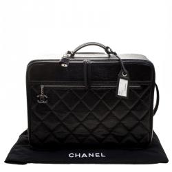 Chanel Black Quilted Glossy Coated Canvas Carry On Luggage