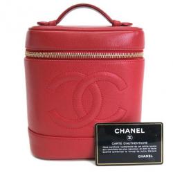 Pre Owned Chanel Red Caviar Cosmetic Vanity Bag