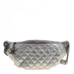 Chanel Metallic Grey Leather Fanny Pack Waist Bag Chanel