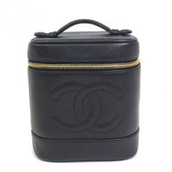 Pre Owned Chanel Black Caviar Cosmetic Vanity Bag