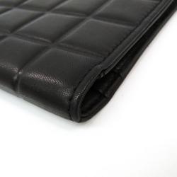 Pre Owned Chanel Black Bar Quilted Leather Card Holder Cover